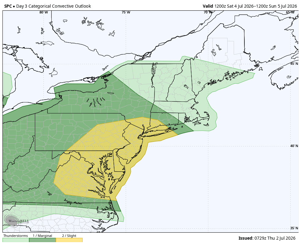 Severe Storm Outlook for the 4th of July across the Northeast