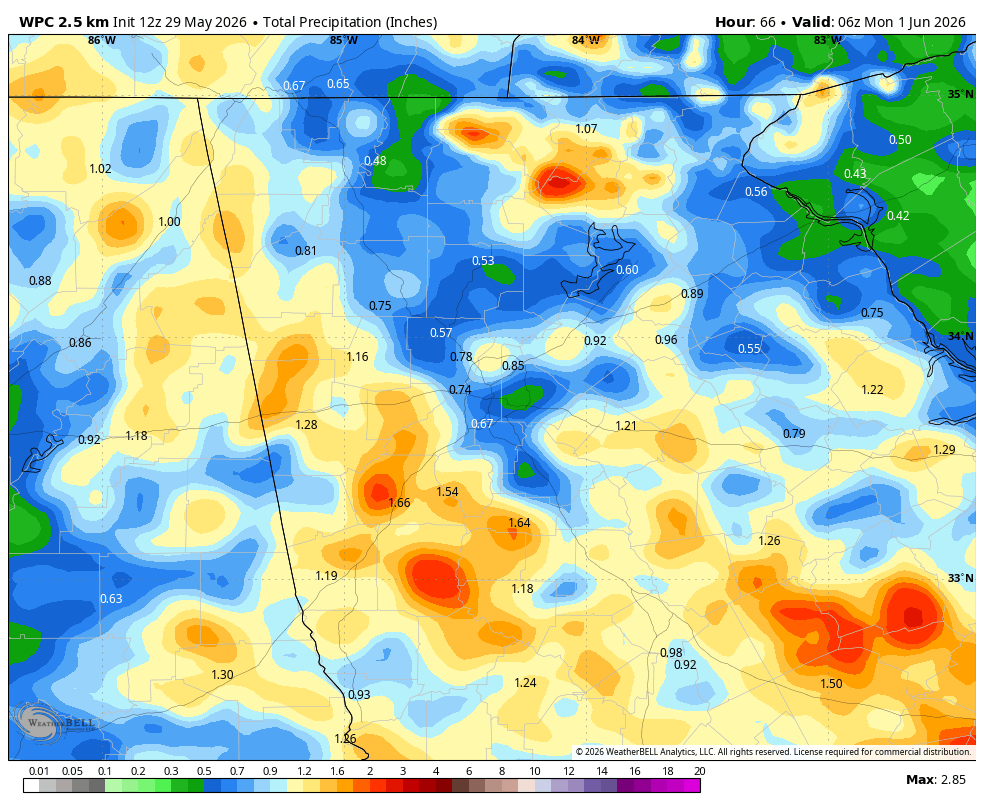 Rain totals through Sunday May 31